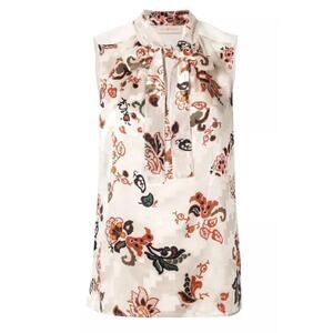 Tory Burch Silk Burnout Shell Bow Top | Ivory Mountain Paisley | SZ 0